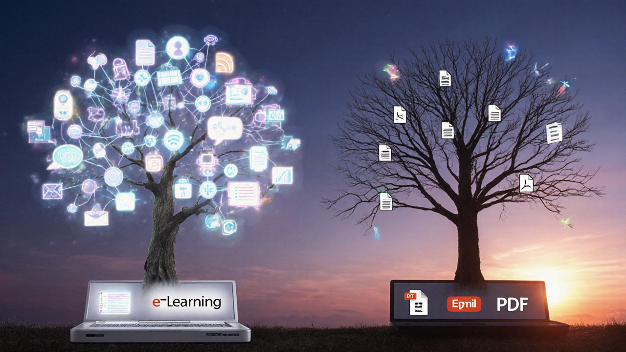 Дерево обучения: одна ветвь — интерактивная и живая, другая — сухая и из бумажных файлов.