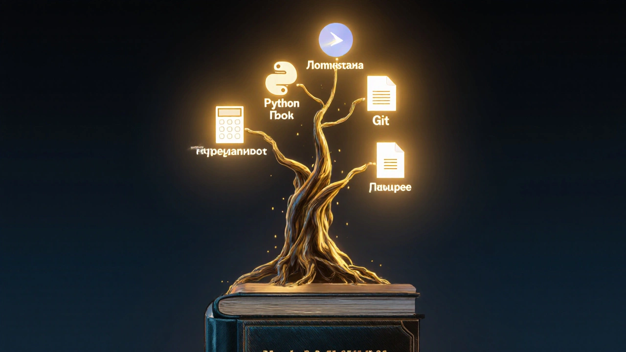 Дерево с пятью корнями, символизирующими основные блоки обучения в IT