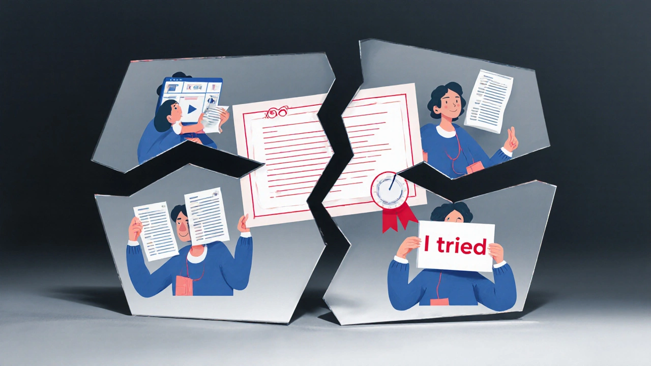 Разбитое зеркало с отражениями человека, погружённого в онлайн-курс.