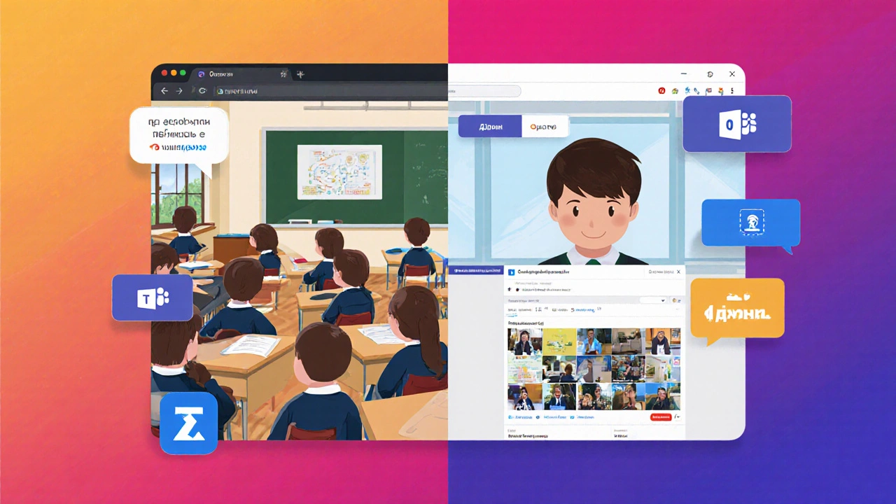 Сравнение традиционного класса и дистанционного обучения на экранах с платформами МЭШ и Яндекс.Учебник.