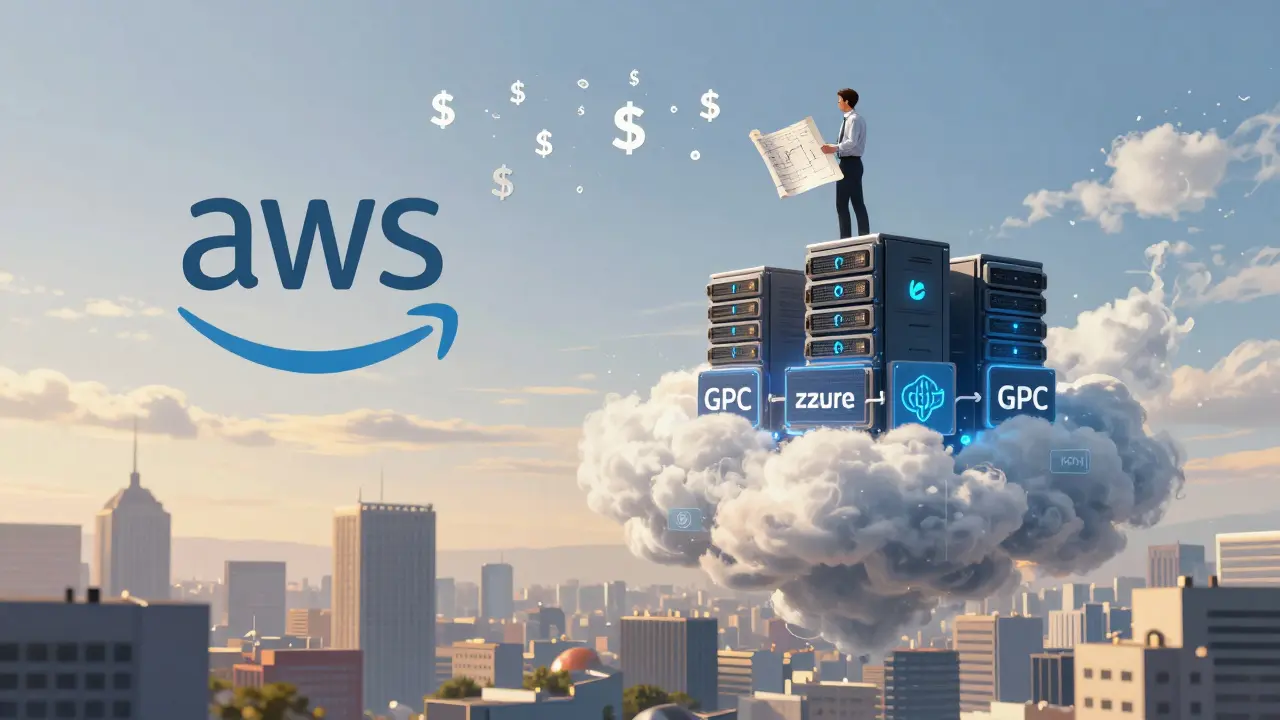 Архитектор облачных решений стоит на инфраструктуре облаков, где схема превращается в денежные знаки.