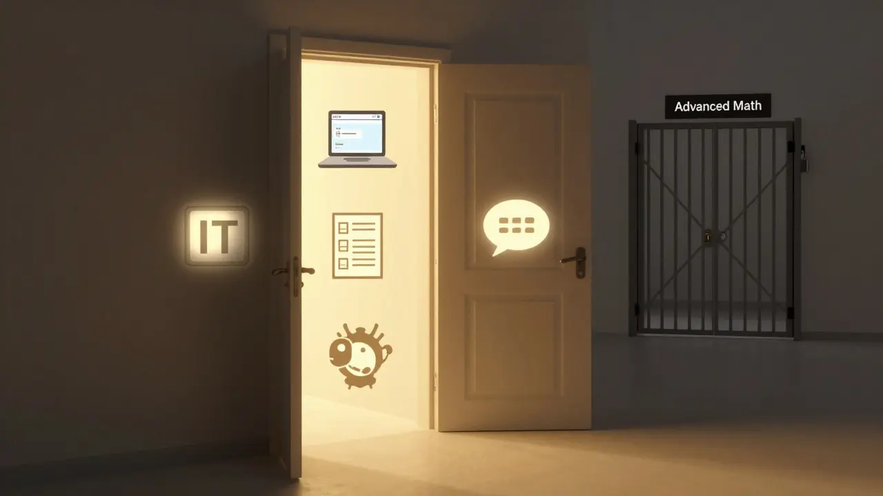 Дверь в IT открывается тремя путями: веб-разработка, тестирование и поддержка, а математика остаётся за закрытой дверью.