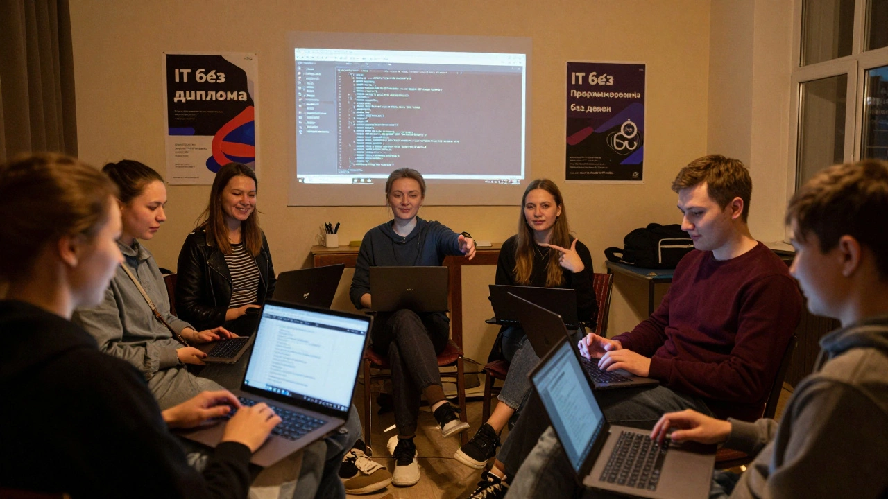 Люди на бесплатном митапе по программированию в России делятся опытом и кодом.