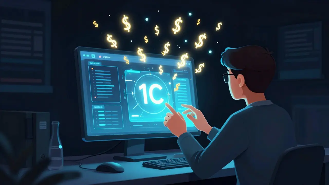 Люди взаимодействуют с симулятором бухгалтерии, вокруг — анимированные дебеты и кредиты.