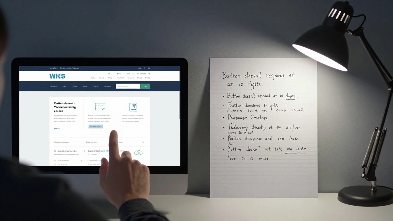 Тестировщик фиксирует ошибку на сайте вручную на бумаге.