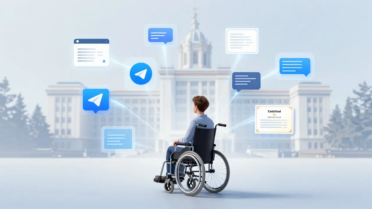 Человек в инвалидной коляске получает образование через цифровые платформы.