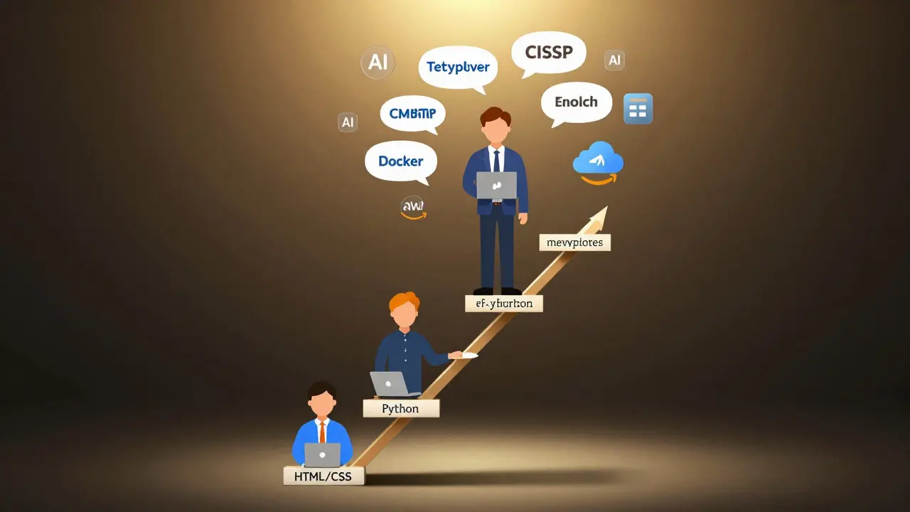 Лестница карьеры в IT: от новичка до эксперта с сертификатами и навыками ИИ, кибербезопасности и облачных технологий.