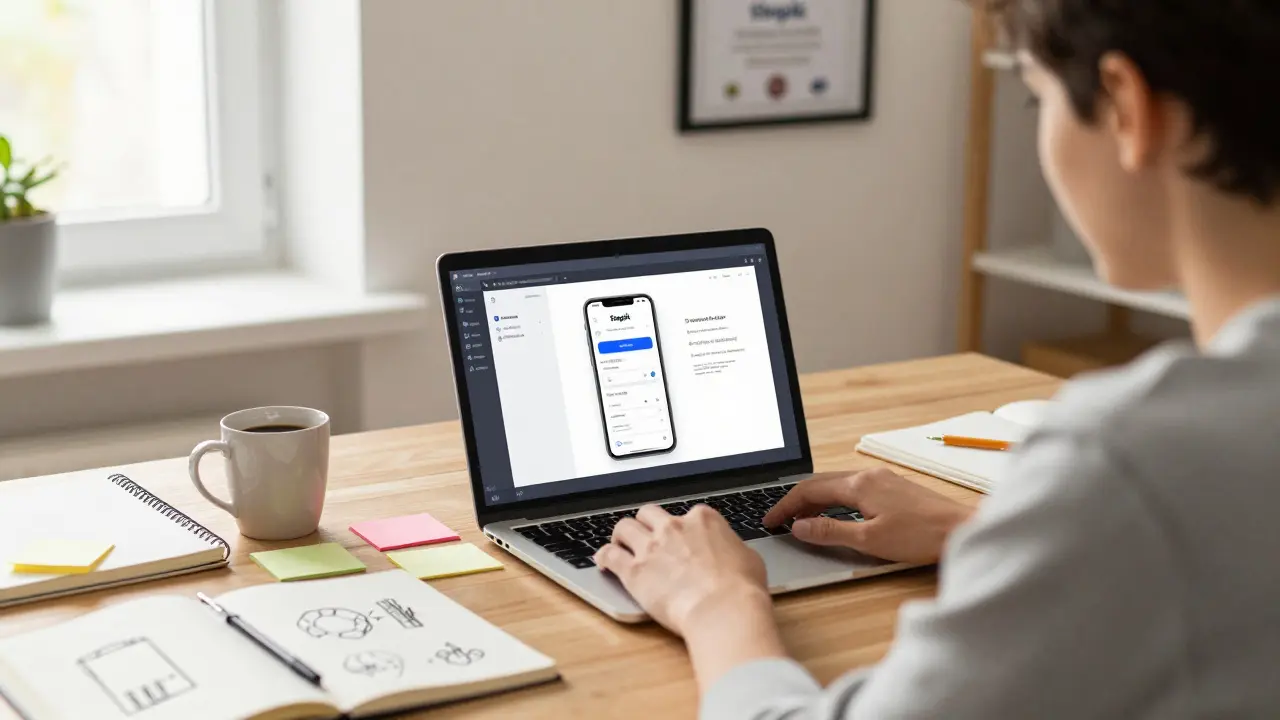 Новичок работает над прототипом приложения в домашней обстановке.