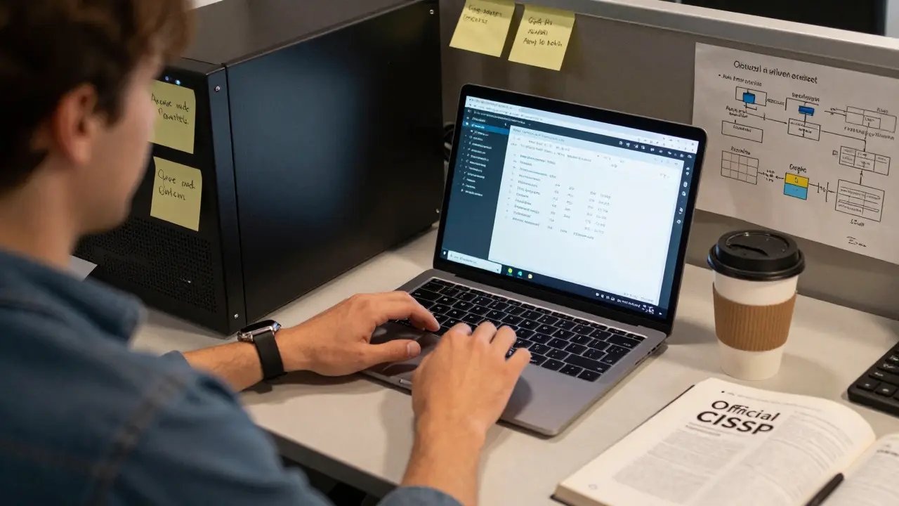 Специалист настраивает облачный сервер в лаборатории, на экране — результат экзамена.