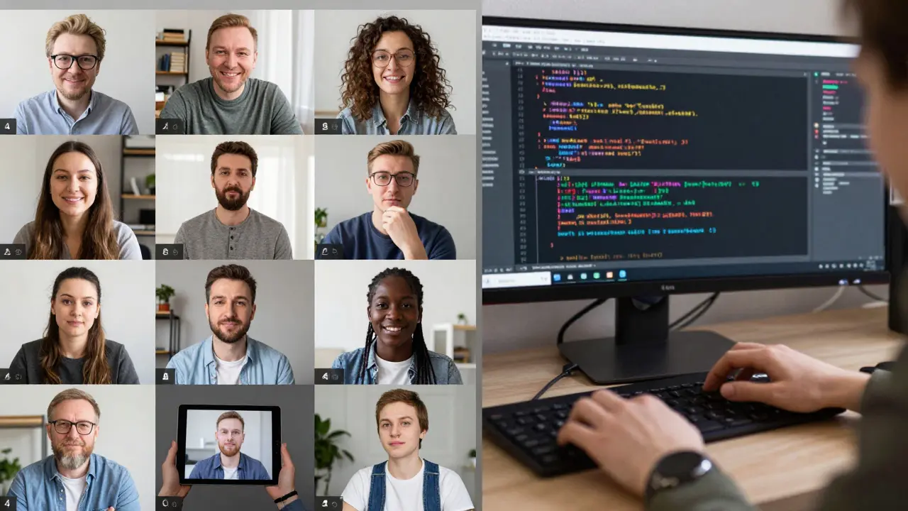 Группа учащихся из разных регионов России участвует в онлайн-занятиях с наставником.