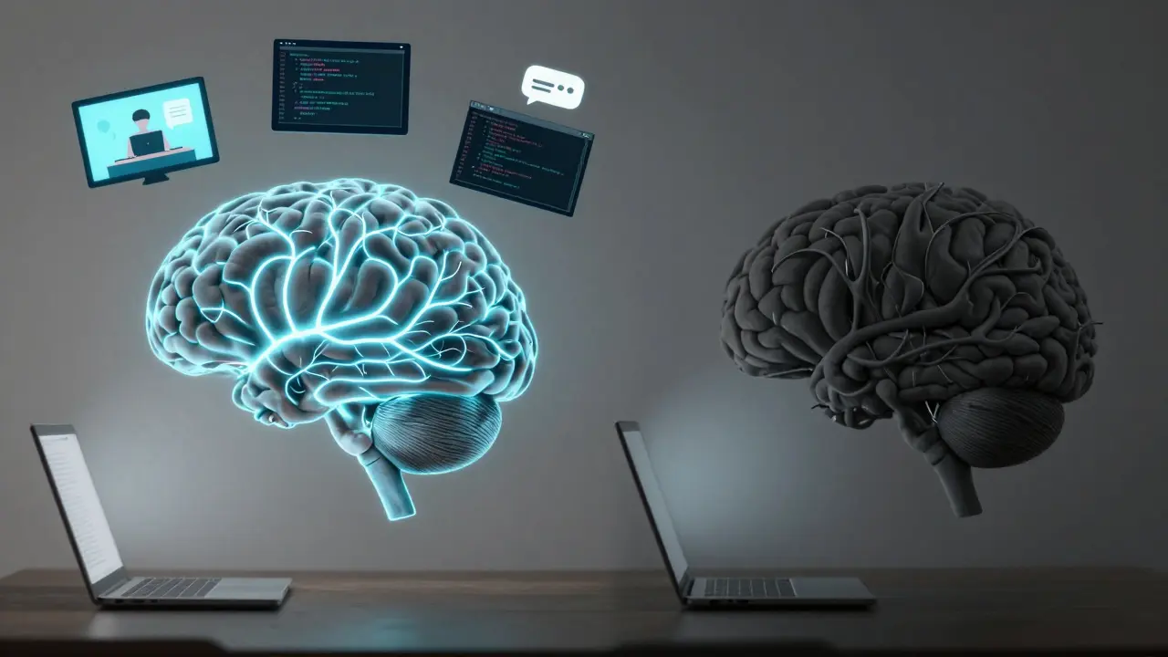 Сравнение активного и перегруженного мозга при онлайн-обучении: светлые нейронные связи против тусклой перегрузки.