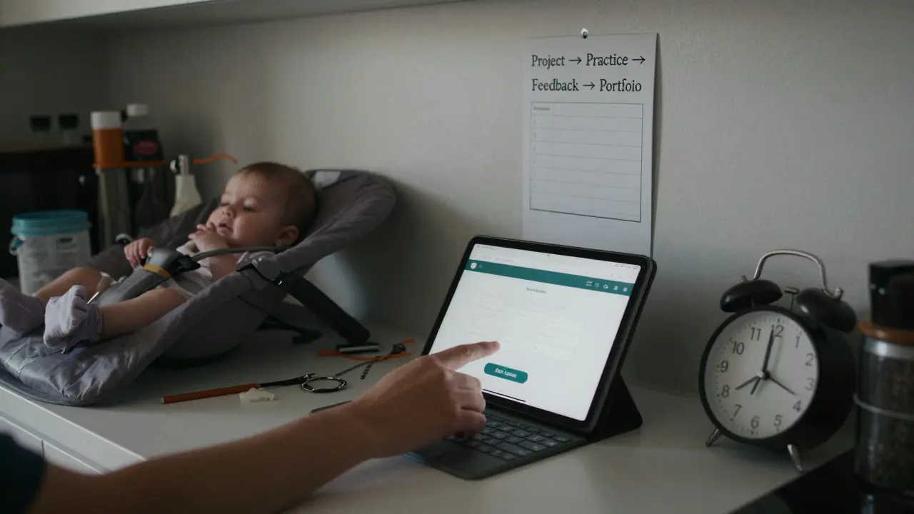 Женщина начинает курс в 2 часа ночи, несмотря на заботы о ребенке и повседневные дела.