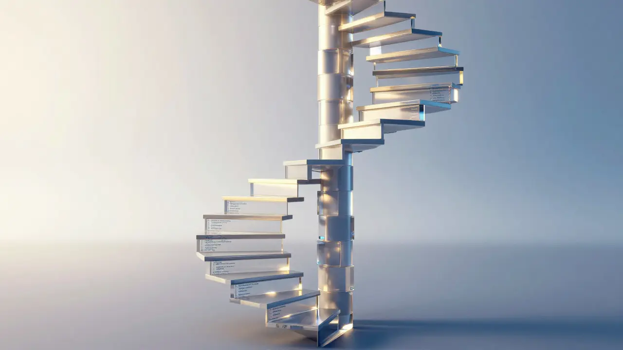 Лестница из света символизирует карьерный рост и обучение в IT-сфере.