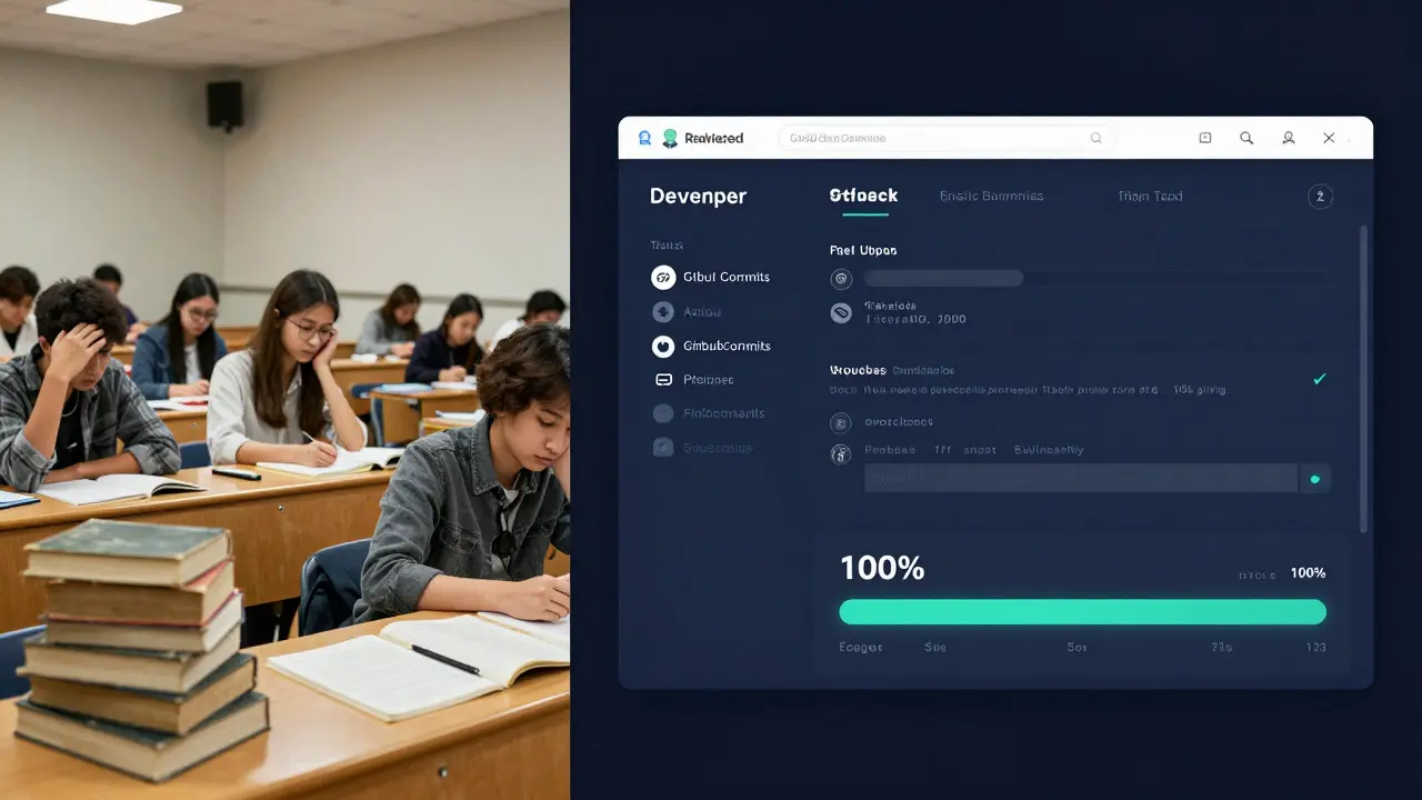 Сравнение университетского обучения и современного онлайн-обучения с проектами.