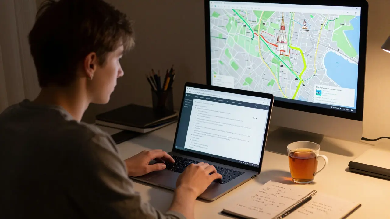 Студент в маленькой квартире проходит онлайн-экзамен ночью, на экране — веб-камера и интерфейс тестирования.