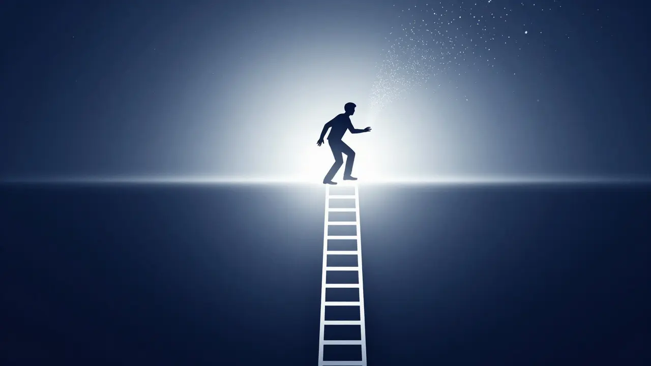 Абстрактный символ роста карьеры в виде светящейся лестницы вверх