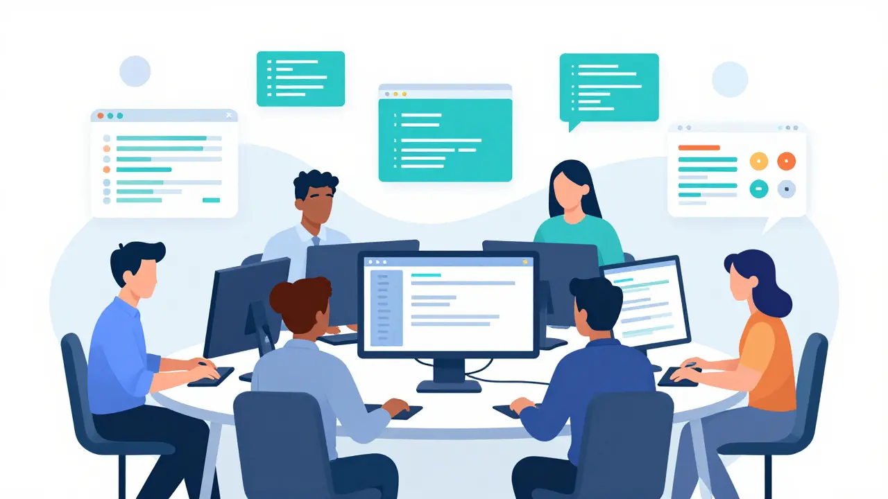 Команда специалистов работает с инструментами тестирования программ